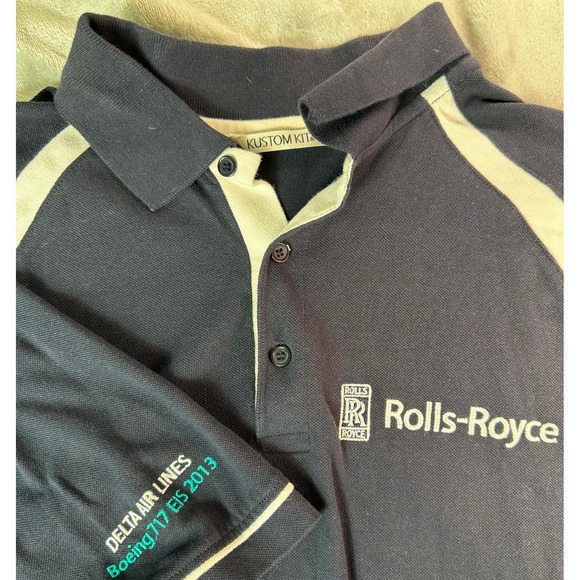 Rolls Royce Delta Boeing Polo Shirt Mens Large Navy White Embroidery